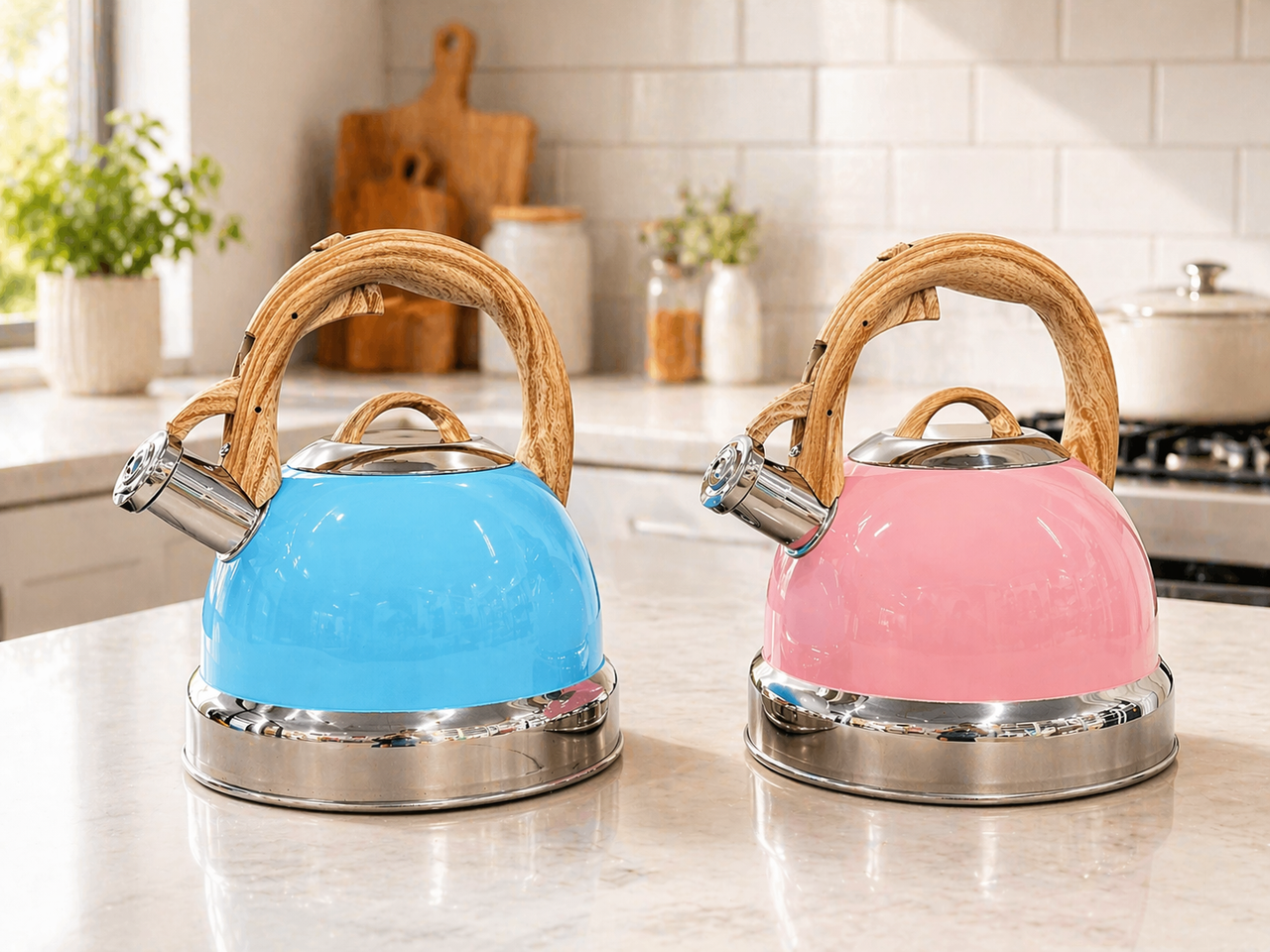 2.9L Whistling Kettle Stainless Steel Foldable Handle Camping Home Office Pink V498-KETTLEPINK