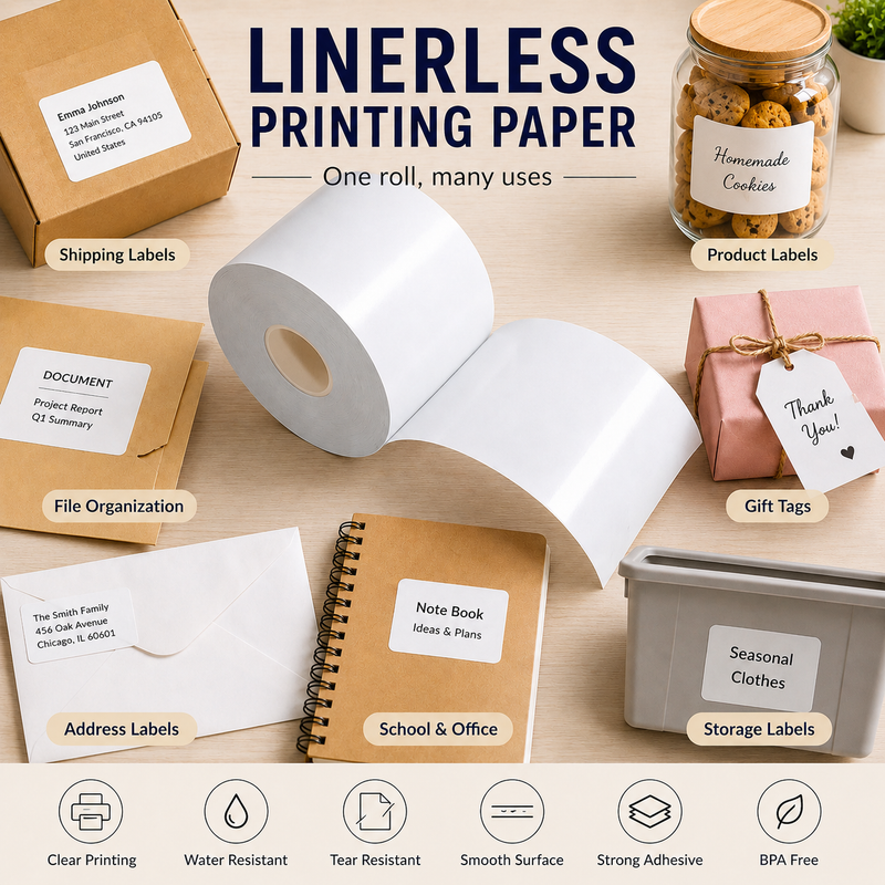6 Rolls Linerless Printing Label Paper 80 mm x 52 m for Takeaway Shop Restaurant V498-LINELESS PAPER