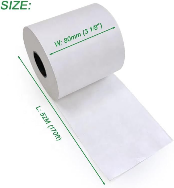 6 Rolls Linerless Printing Label Paper 80 mm x 52 m for Takeaway Shop Restaurant V498-LINELESS PAPER