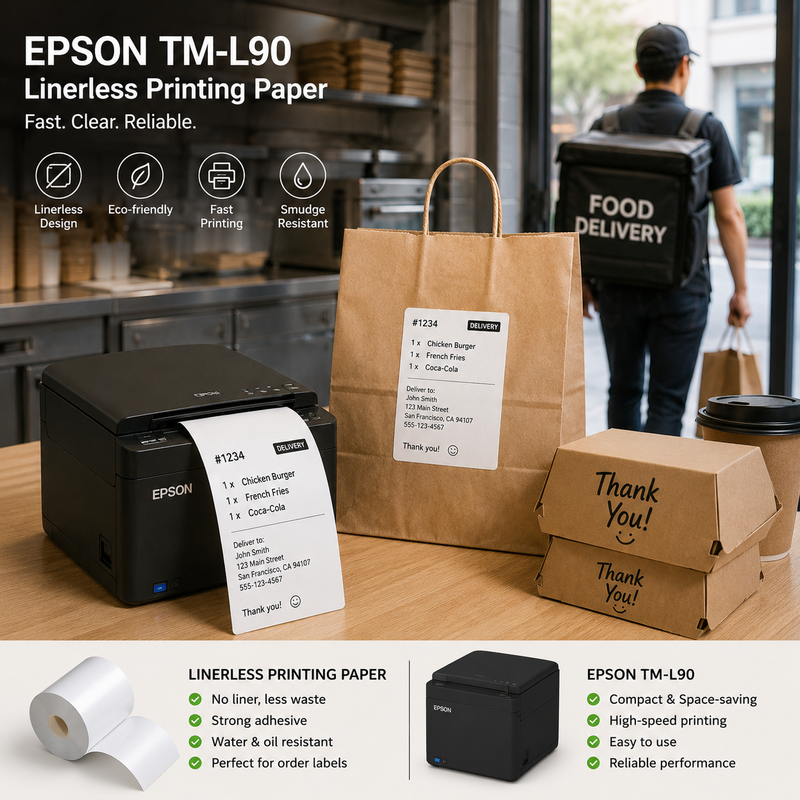 6 Rolls Linerless Printing Label Paper 80 mm x 52 m for Takeaway Shop Restaurant V498-LINELESS PAPER