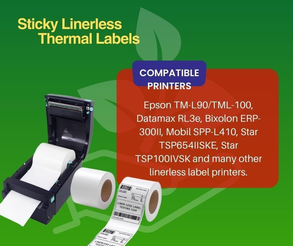 6 Rolls Linerless Printing Label Paper 80 mm x 52 m for Takeaway Shop Restaurant V498-LINELESS PAPER
