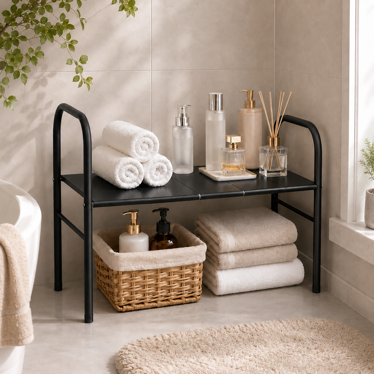 Extendable Storage Rack Under Sink Shelf Kitchen Organizer black V498-SINKRACK