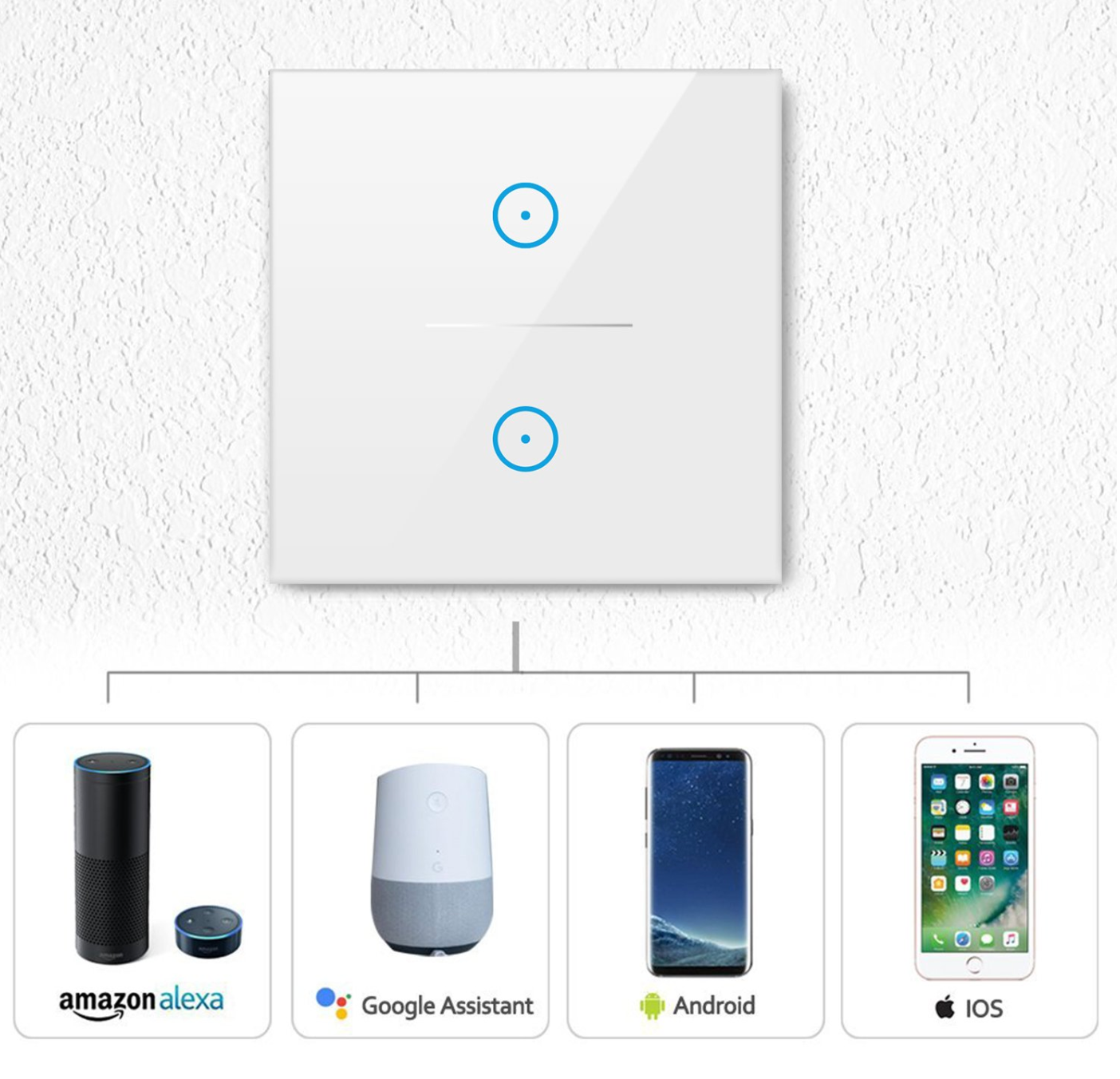 Smart WIFI Switch for Lights LED Touch Panel 2 Gang V498-WIFISWITCH-2