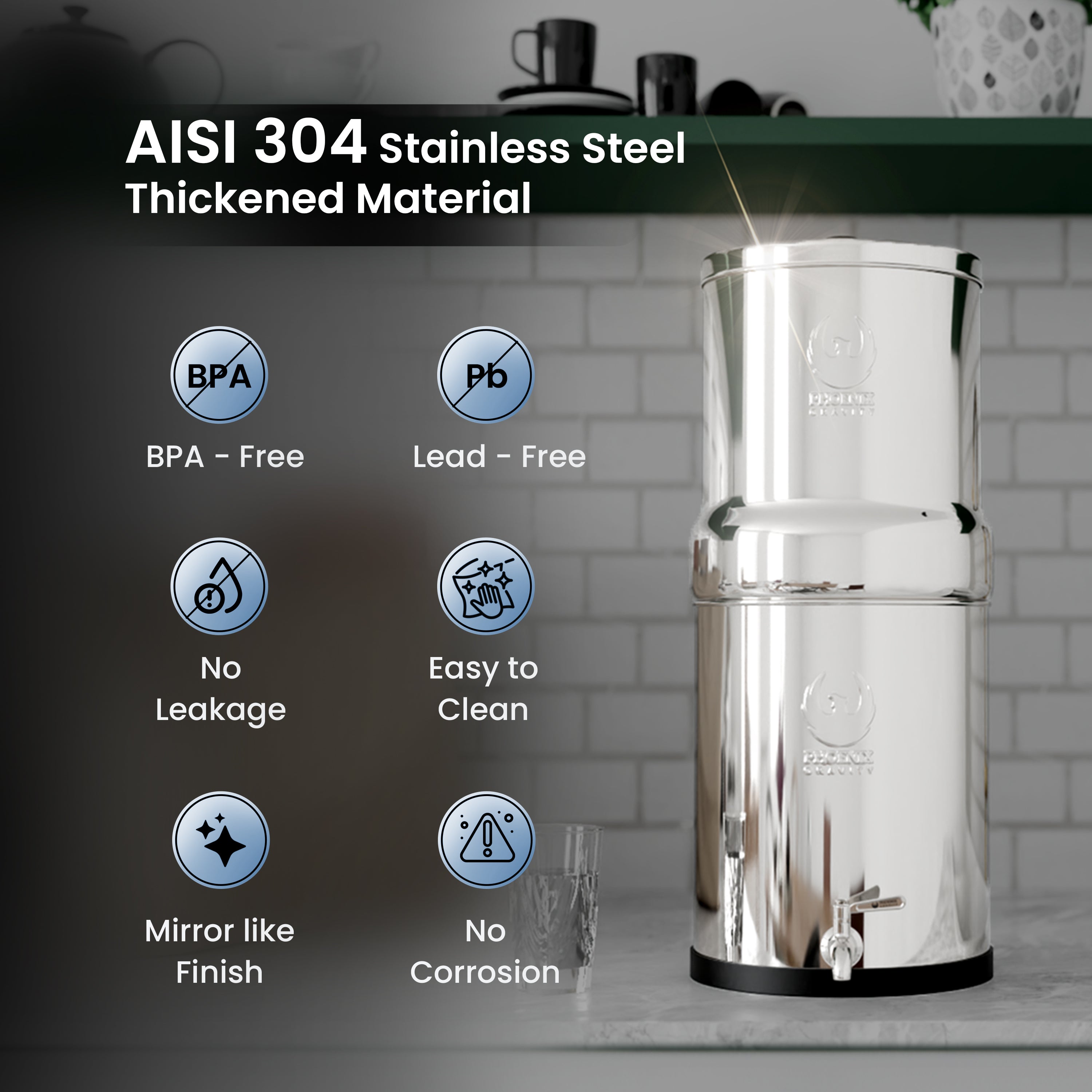 The Phoenix Gravity Water Filter Stainless Steel 304 -12L V502-P24C2D2