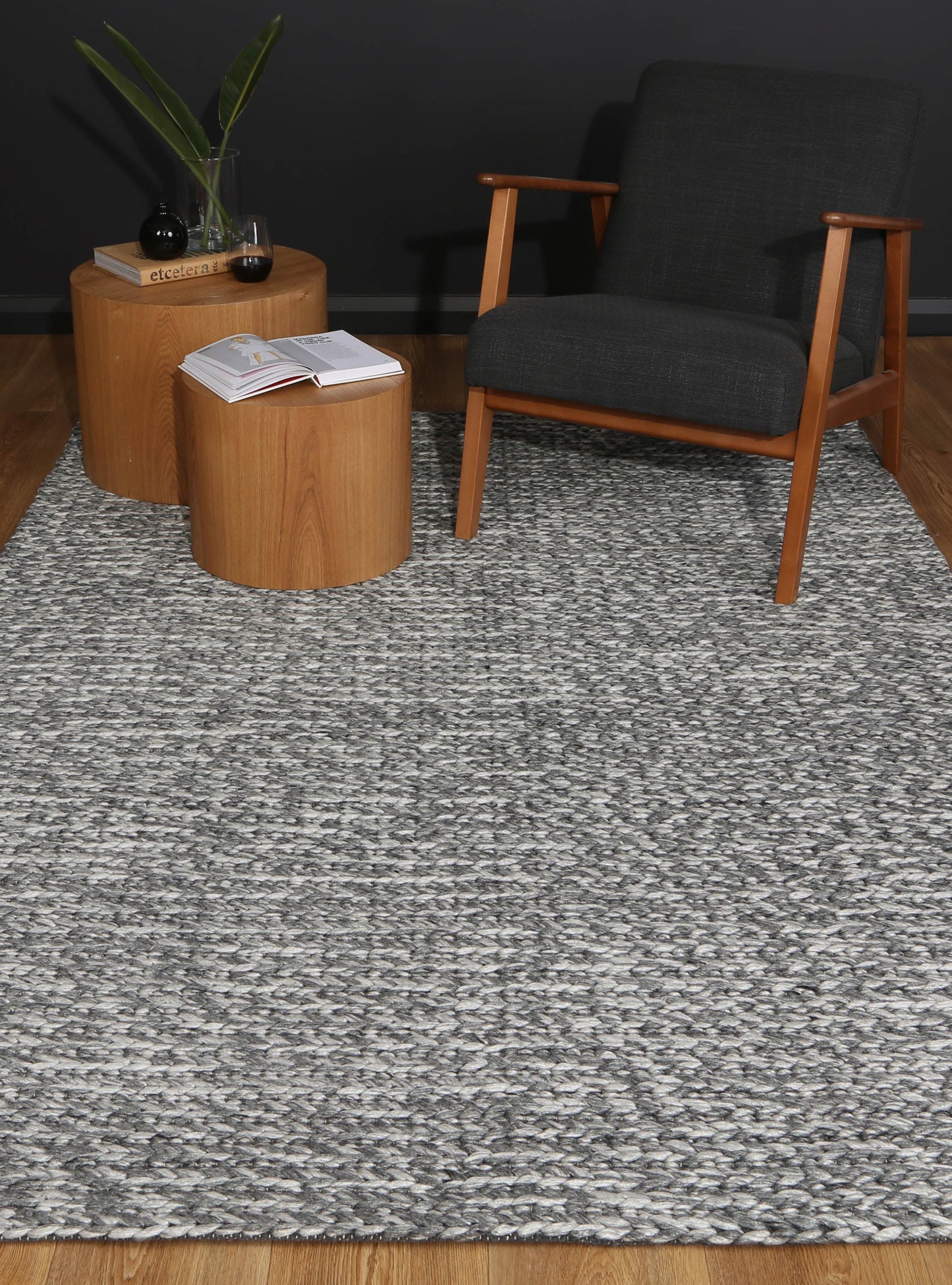 Harlow Cue Charcoal Wool Blend Rug 160x230 V516-HARL160CUECHAR