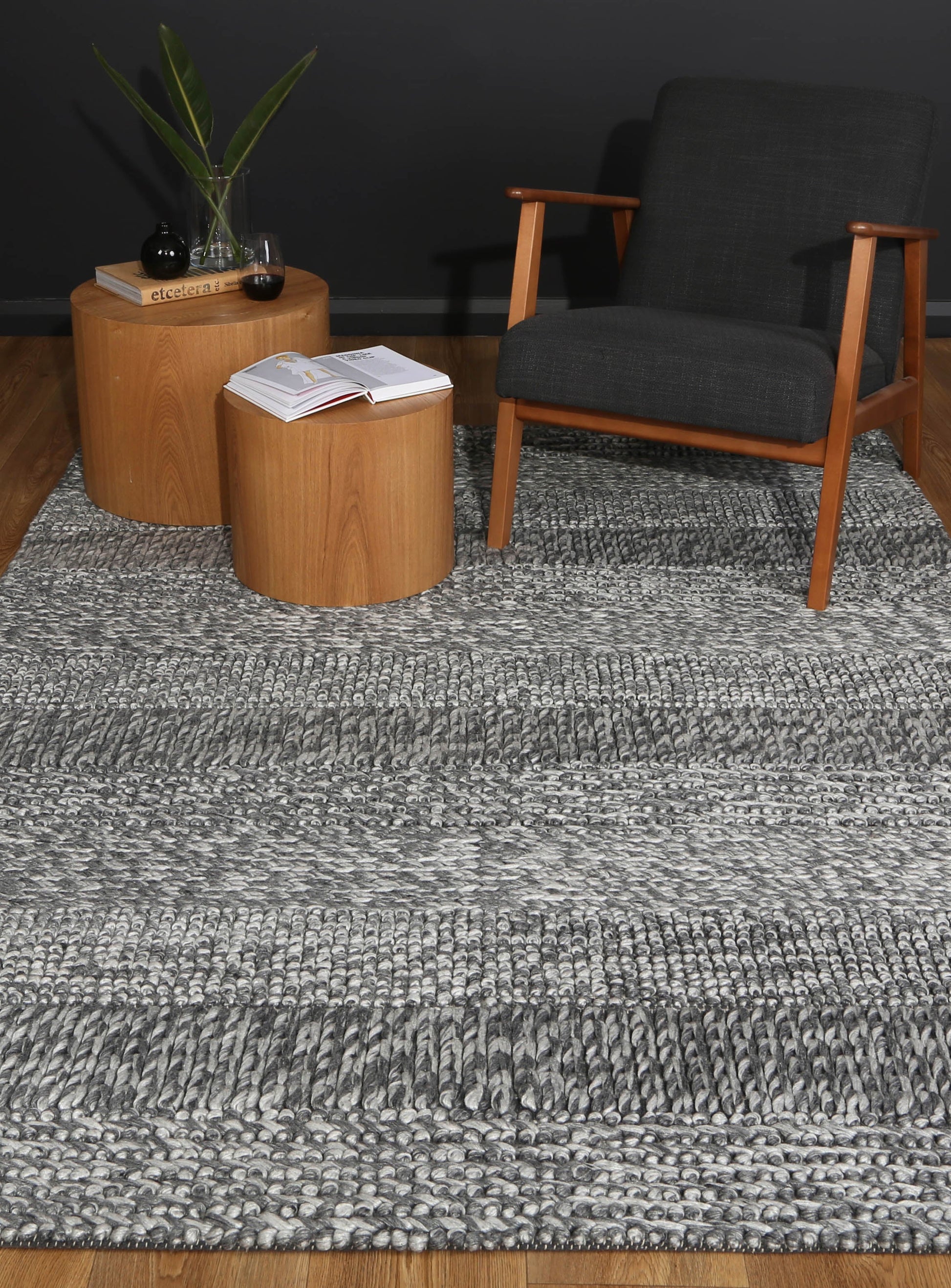 Harlow Grace Charcoal Wool Blend Rug 160x230 V516-HARL160GRACCHAR