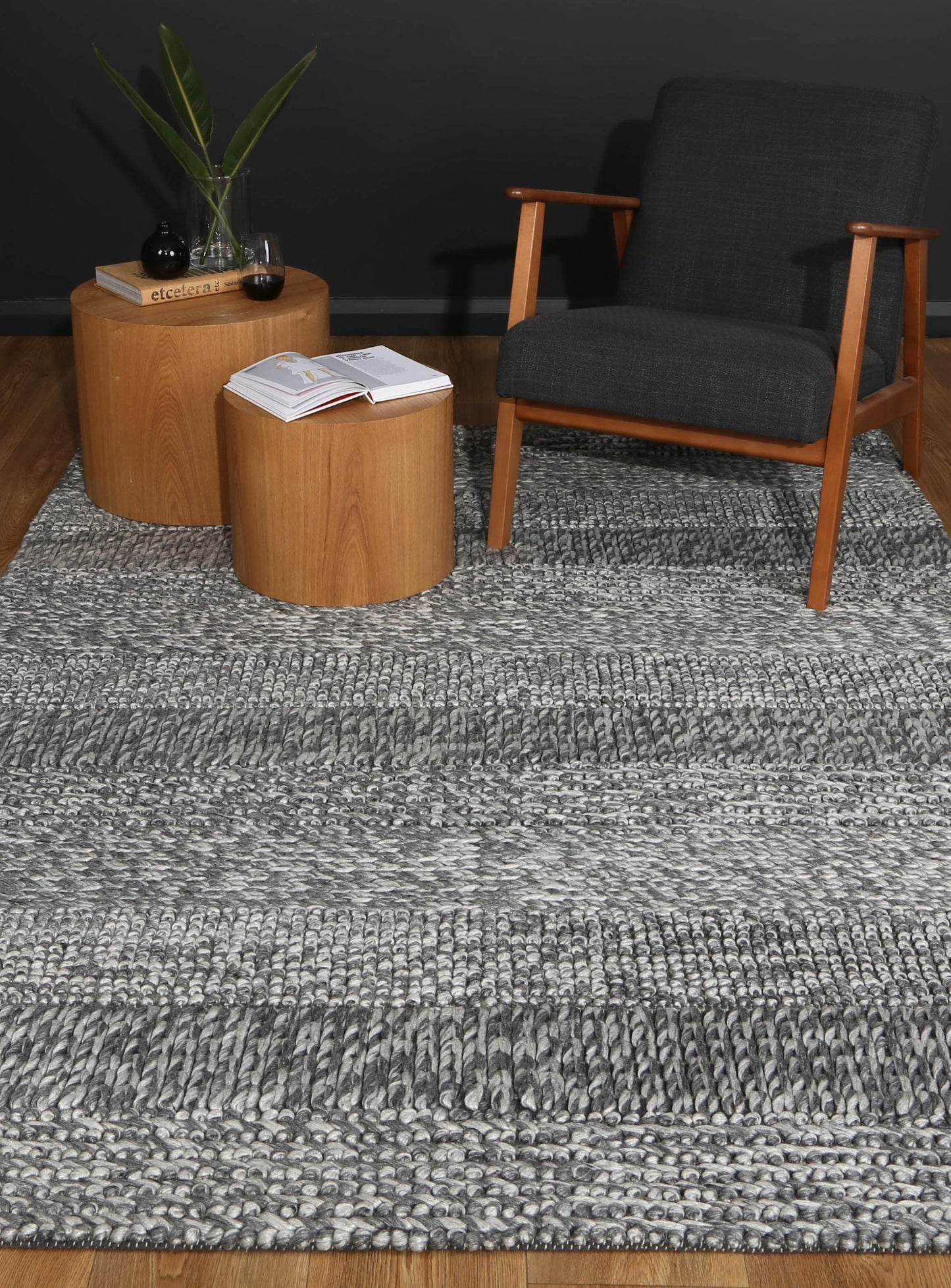 Harlow Grace Charcoal Wool Blend Rug 200x290 V516-HARL200GRACCHAR