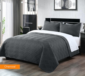 3 piece embossed comforter set queen charcoal V517-3DCS-QCHA