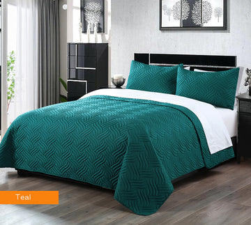 3 piece embossed comforter set queen teal V517-3DCS-QTE