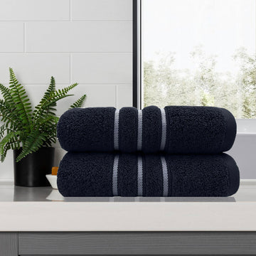 amor classic dobby stripe super soft premium cotton bath towel 2 pcs sailor blue V517-AMBT2-SB
