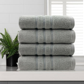 amor classic dobby stripe super soft premium cotton face washer 4 pcs 650gsm silver V517-AMFW4-SIL