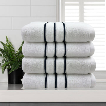 amor classic dobby stripe super soft premium cotton hand towel 4 pcs white V517-AMHT4-W
