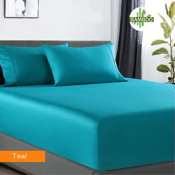 400 thread count bamboo cotton 1 fitted sheet with 2 pillowcases mega king teal V517-BCFS-MKTE+BCSPC