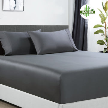 400 thread count bamboo cotton 1 fitted sheet with 2 pillowcases mega queen charcoal V517-BCFS-MQCHA+BCSPC