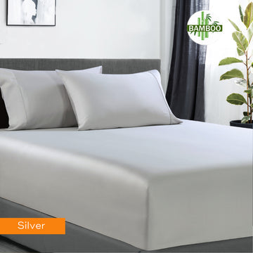 400 thread count bamboo cotton 1 fitted sheet with 2 pillowcases mega queen silver V517-BCFS-MQSIL+BCSPC