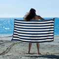 striped cotton terry beach towel blue stripes 1pc V517-BT75150-BL1