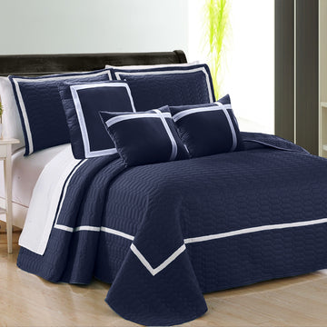 6 piece two tone embossed comforter set king navy V517-ECS6-K-N