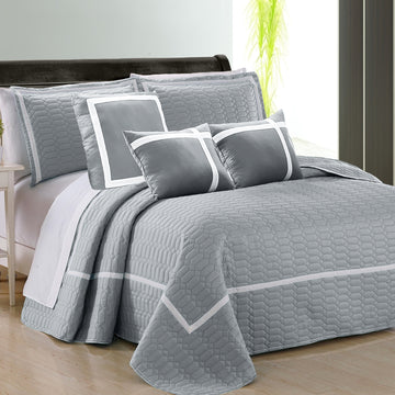 6 piece two tone embossed comforter set king silver V517-ECS6-K-SIL