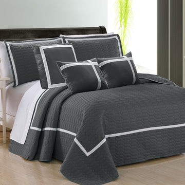 6 piece two tone embossed comforter set queen charcoal V517-ECS6-Q-CHA