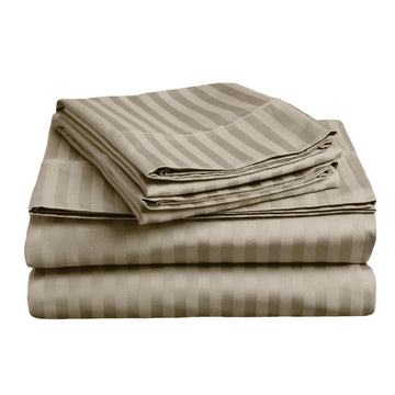 soft stripe microfibre sheet set queen taupe V517-MFSP-QTA