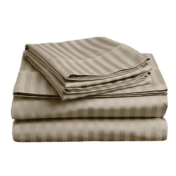 soft stripe microfibre sheet set queen taupe V517-MFSP-QTA