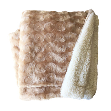 plush fleece sherpa backed reversible throw beige V517-PFST-BE