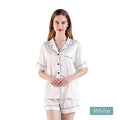 2pc satin short women pajamas set medium white V517-PJSHORT-M-W