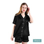 2pc satin short women pajamas set small black V517-PJSHORT-S-BK