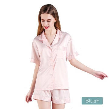 2pc satin short women pajamas set small blush V517-PJSHORT-S-BSH