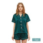 2pc satin short women pajamas set small teal V517-PJSHORT-S-TE