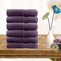 6 piece ultra light cotton hand towels in aubergine V517-STHT6-AU