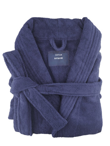 small medium egyptian cotton terry toweling bathrobe navy V517-TBR-N
