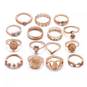 Gold Hollow Stackable Joint Ring Set 15 PCS Various Styles Versatile Womens V528-01-2272-592031