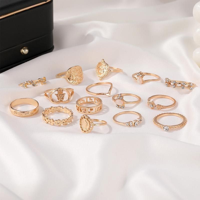 Gold Hollow Stackable Joint Ring Set 15 PCS Various Styles Versatile Womens V528-01-2272-592031
