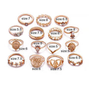Gold Hollow Stackable Joint Ring Set 15 PCS Various Styles Versatile Womens V528-01-2272-592031