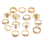 Gold Hollow Stackable Joint Ring Set 15 PCS Various Styles Versatile Womens V528-01-2272-592031