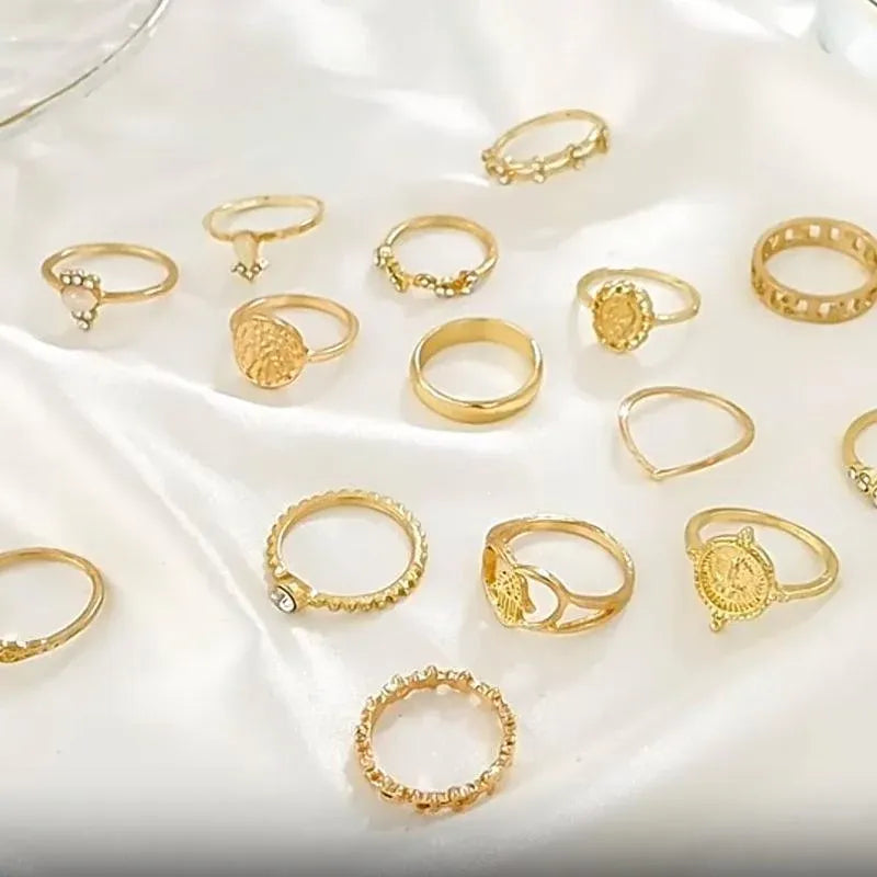 Gold Hollow Stackable Joint Ring Set 15 PCS Various Styles Versatile Womens V528-01-2272-592031