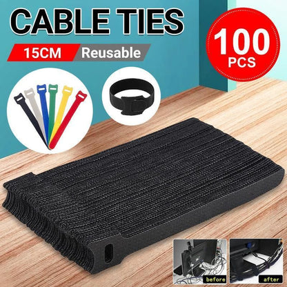100PCS Reusable Cable Tie Nylon Hook Loop Strap Cord Ties PC TV Organiser - Colourful-100PCS V528-100PCS-COLOURFUL-898413