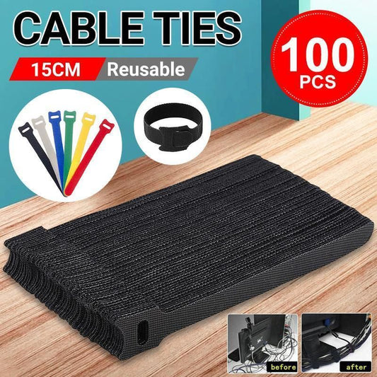 100PCS Reusable Cable Tie Nylon Hook Loop Strap Cord Ties PC TV Organiser - Colourful-100PCS V528-100PCS-COLOURFUL-898413