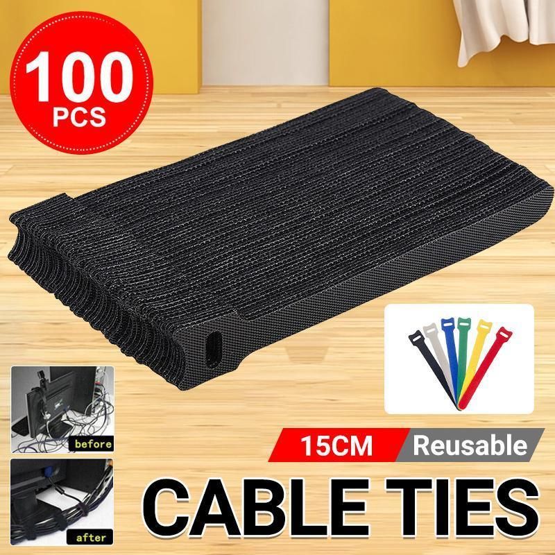 100PCS Reusable Cable Tie Nylon Hook Loop Strap Cord Ties PC TV Organiser - Colourful-100PCS V528-100PCS-COLOURFUL-898413