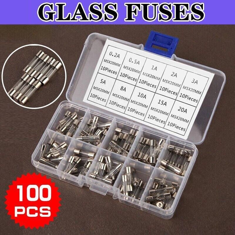 100Pcs Fast-Blow Glass Tube Fuses 5 x 20mm Quick Blow Assortment Kit V528-100PCSGLASSFUSE-299787