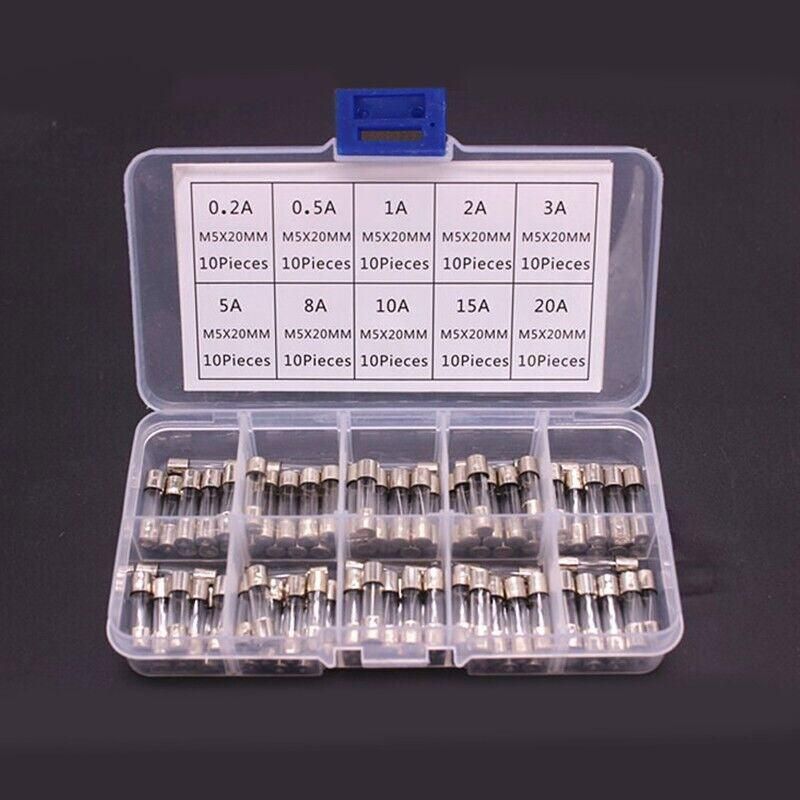 100Pcs Fast-Blow Glass Tube Fuses 5 x 20mm Quick Blow Assortment Kit V528-100PCSGLASSFUSE-299787