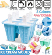 Silicone Ice Cream Mould Block Frozen Molds Icy Pole Jelly Popsicle - Pink-10Grid V528-10GRID-PINK-493929