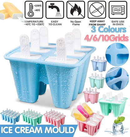 Silicone Ice Cream Mould Block Frozen Molds Icy Pole Jelly Popsicle - Pink-10Grid V528-10GRID-PINK-493929