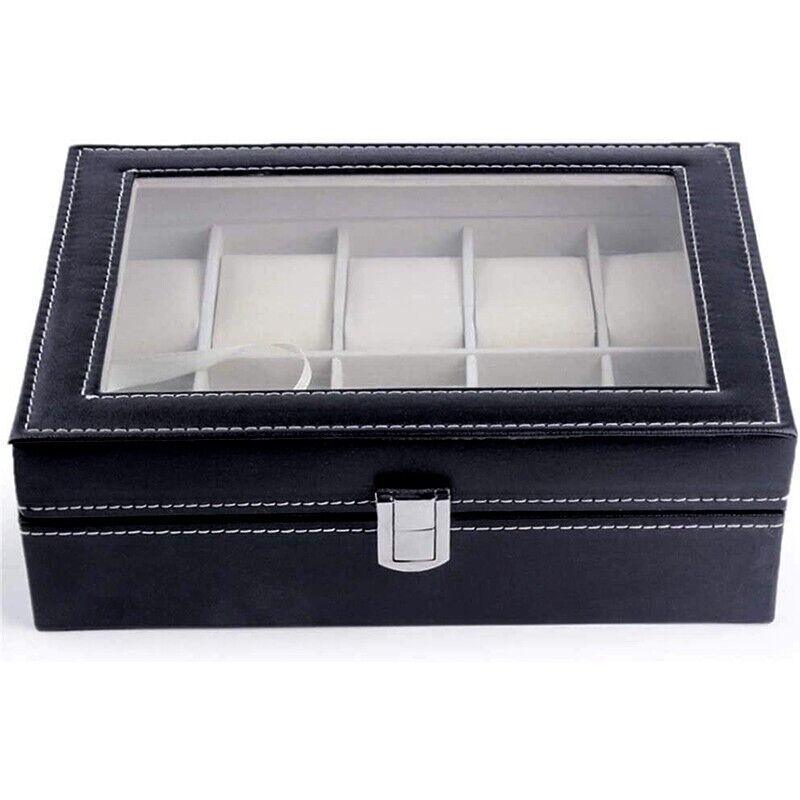 Leather Watch Jewelry Display Storage Holder Case 10 Grids Box Organizer V528-10GRIDSWATCHBO-573410