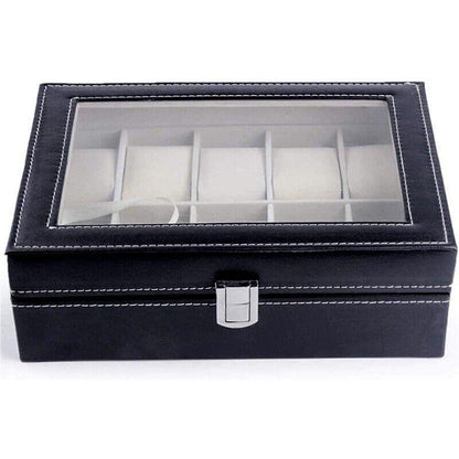 Leather Watch Jewelry Display Storage Holder Case 10 Grids Box Organizer V528-10GRIDSWATCHBO-573410