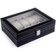 Leather Watch Jewelry Display Storage Holder Case 10 Grids Box Organizer V528-10GRIDSWATCHBO-573410