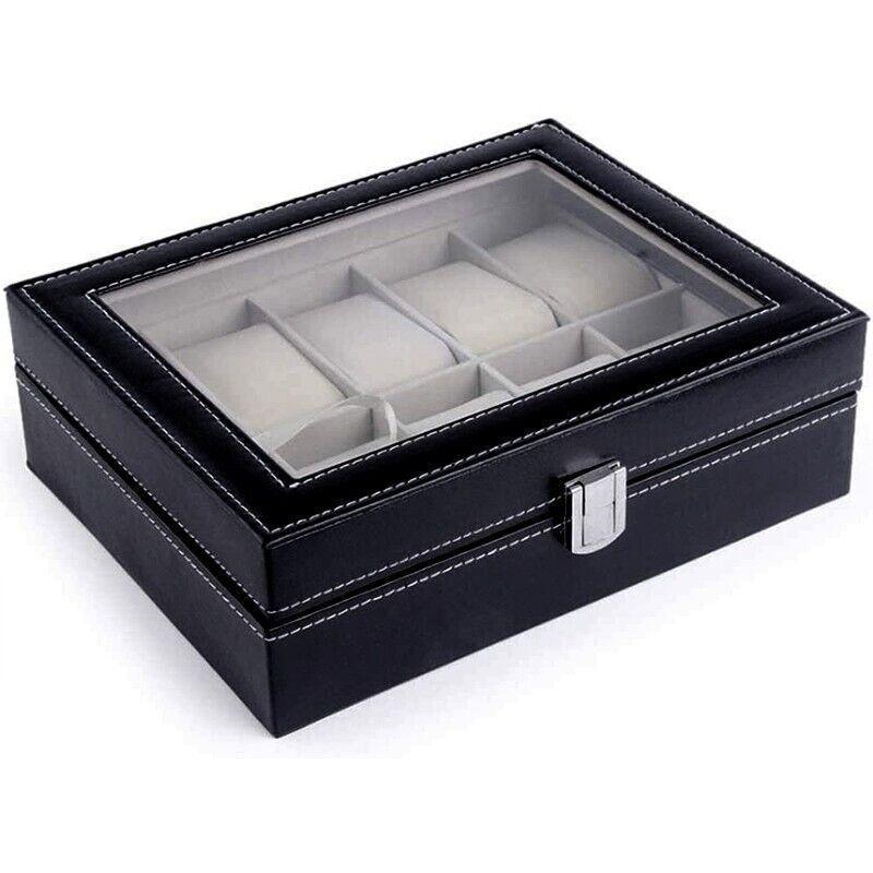 Leather Watch Jewelry Display Storage Holder Case 10 Grids Box Organizer V528-10GRIDSWATCHBO-573410