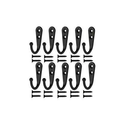 10Pcs Wall Hooks Heavy Duty Coat Hat Robe Hanger Double Hole Zinc Alloy Vintage - Black V528-10HOOKS-BLACK-458798