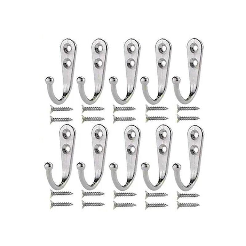 10Pcs Wall Hooks Heavy Duty Coat Hat Robe Hanger Double Hole Zinc Alloy Vintage - Black V528-10HOOKS-BLACK-458798